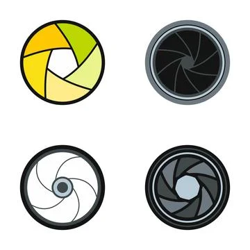 Camera lens aperture icon collection with shutter mechanisms Иллюстрация