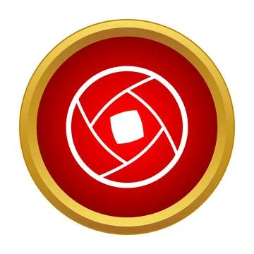 Camera lens aperture icon with red shutter blades Stock Illustration