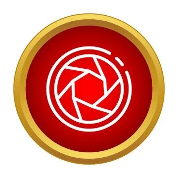 Camera lens aperture icon on red record button Stock Illustration