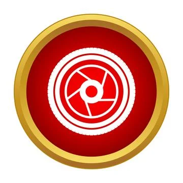 Camera lens aperture icon on red circle Stock Illustration