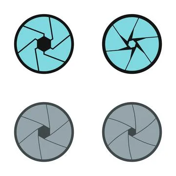 Camera lens aperture icon set adjusting focus Stock Illustration