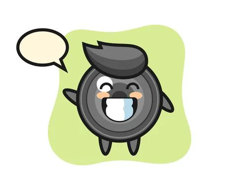 Camera lens cartoon character doing wave hand gesture Stock Illustration