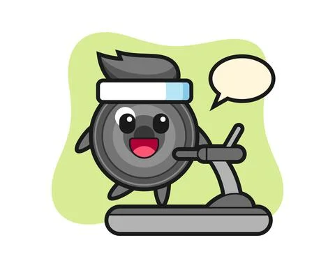 Camera lens cartoon character walking on the treadmill Stock Illustration