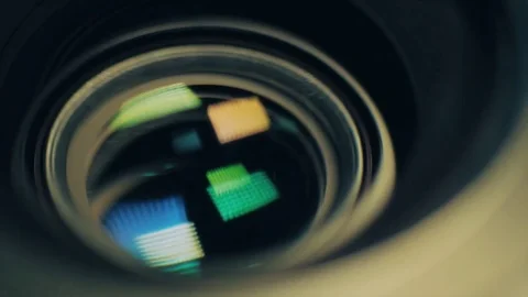 Camera lens. Changing focal length. Front view macro shot Stock Footage 74308274