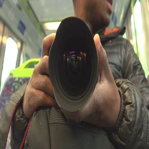 Camera Lens Close Up. Boy in Train 스톡 동영상 69342803