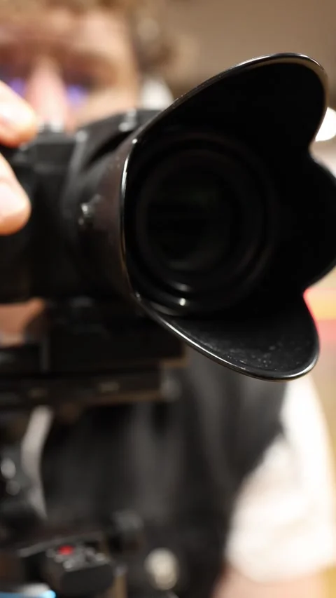 Camera lens close up with cinematic depth blur Stock Footage 332116753