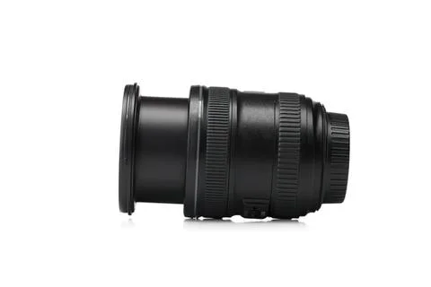 Camera lens close-up isolated on white background Stock Photos
