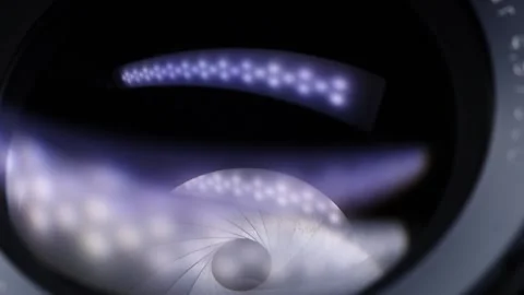 Camera lens close up. Opening and closing aperture Stock Footage 306647654