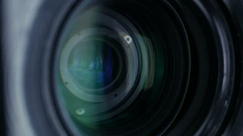 Camera lens close up shot. Zoom in, zoom out Stock Footage