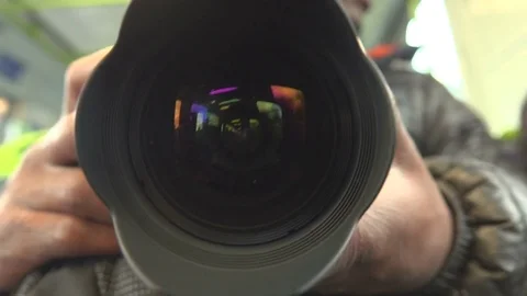 Camera Lens Close Up. In the Train Stock Footage 69738079