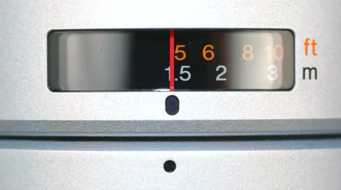 Camera lens Distance Index Scale indicating difficulty in focusing. Stock-Footage 36488194
