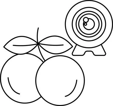 A camera lens is drawn above a bunch of oranges Ilustração Stock