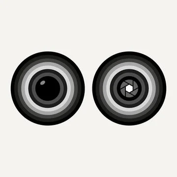 Camera Lens Duo Grayscale Concentric Circle Design on Cream Background イラスト素材