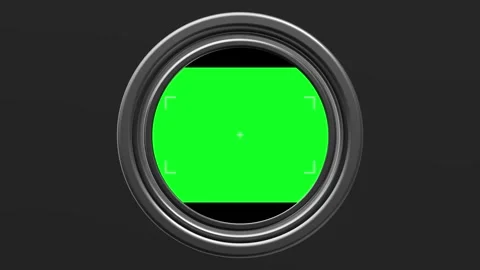 Camera lens green screen visual circular metallic frame, black inner display, ch Stock Footage 340527499