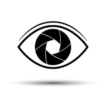 Camera Lens icon flat. Eye camera on white background. Silhouette. Vector ill Stock Illustration