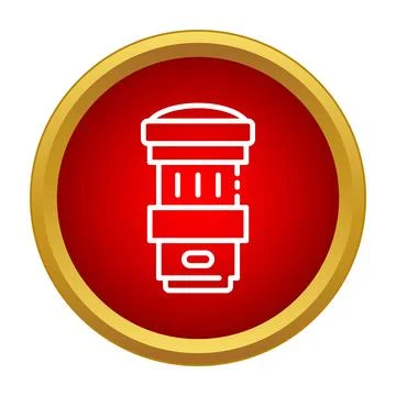 Camera lens icon inside red button representing photography Stock Illustration