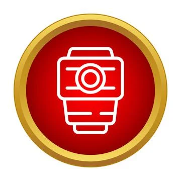 Camera lens icon on red gold button Illustrazione stock