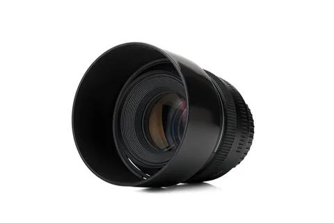 Camera lens with large glass element and black body Stock Photos