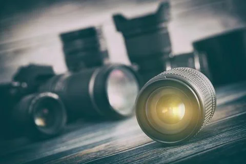 Camera lens with lense reflections. Stock Photos