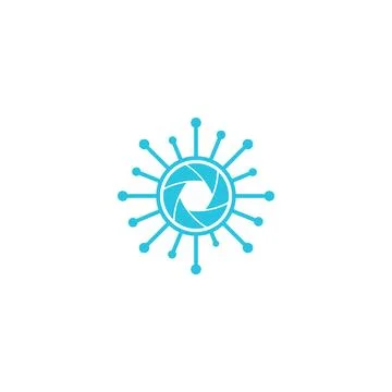 Camera lens with line connect tech logo symbol icon vector graphic design i.. Stock Illustration