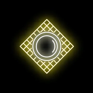 Camera lens logo glowing with yellow neon light Stock Illustration