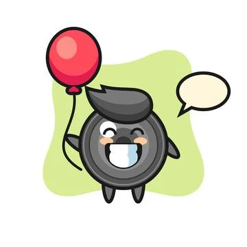 Camera lens mascot illustration is playing balloon Stock Illustration