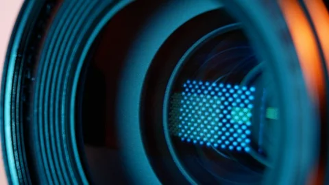 Camera lens optical system. Macro video. Game of lights and shadows Stock Footage 123242046