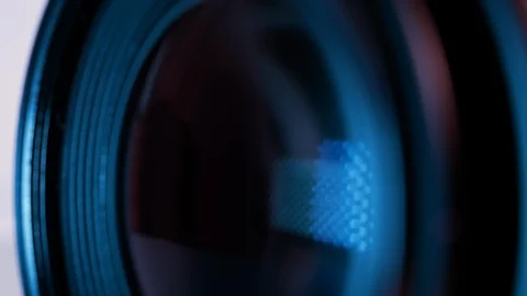 Camera lens optical system. Macro video. Game of lights and shadows Stock Footage 123242449