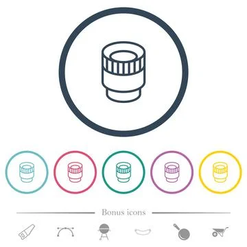 Camera lens outline flat color icons in round outlines 스톡 일러스트
