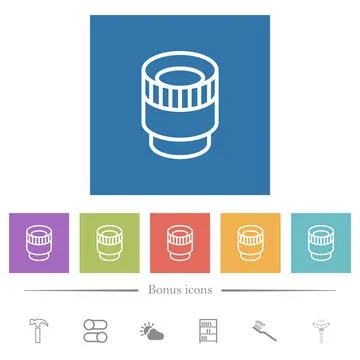 Camera lens outline flat white icons in square backgrounds 스톡 일러스트