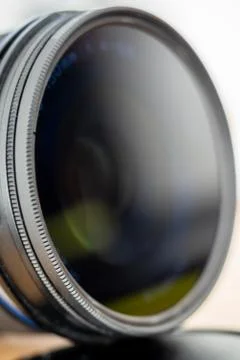 Camera lens with a polarizing filter Stock Photos