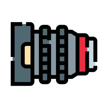 Camera lens with red band creating media content Stock Illustration