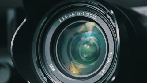 The Camera Lens Rotates, Lights Reflecting Off Glass, Robotic Camera Movement Stock-Footage 171639080