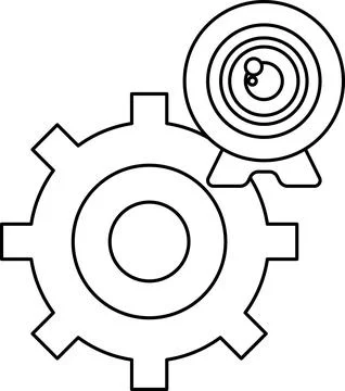 A camera lens is shown next to a gear Stock Illustration