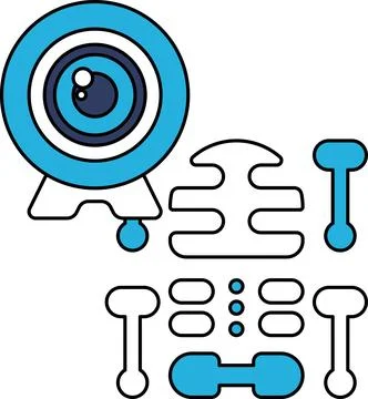 A camera lens is shown with a skull and bones in the background Stock Illustration