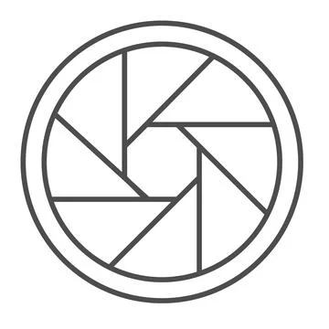 Camera lens shutter aperture, SLR camera thin line icon, CCTV concept, shutter Stock Illustration