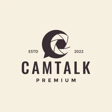Camera lens shutter with talk bubble logo design vector graphic symbol icon.. Stock Illustration