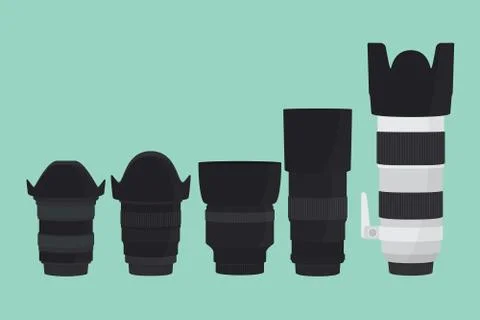 Camera lens slr collection with flat style Stock Illustration
