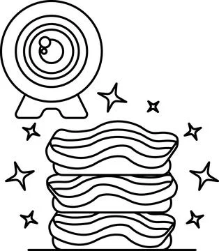 A camera lens is on top of a stack of bacon Stock Illustration