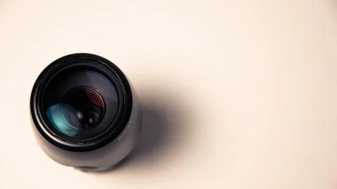 Camera lens on a white background. Close-up. Horizontal Foto stock
