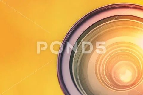 Camera lens zoom at sunset copy space Stock Photos