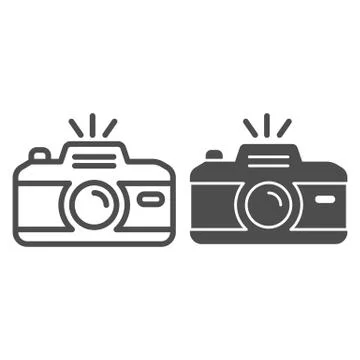 Camera line and solid icon. Professional photocamera with flash. Festive Event Stock Illustration