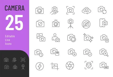 Camera Line Editable Icons set. Stock-Illustration