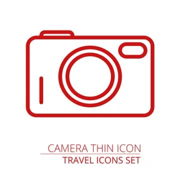 Camera line icon, outline vector illustration, linear pictogram isolated on gray Stock Illustration