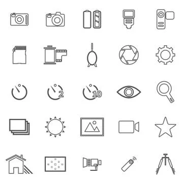Camera line icons on white background Stock Illustration