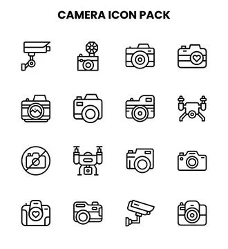 Camera Line Set Icons Pack Stock Illustration