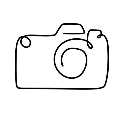 Camera line vector drawing creative icon on white background representing Stock Illustration