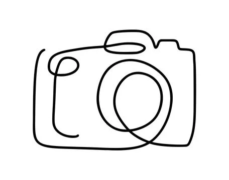 Camera line vector drawing creative icon on white background representing Stock Illustration
