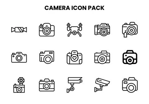 Camera Line Vector Icons Pack 스톡 일러스트