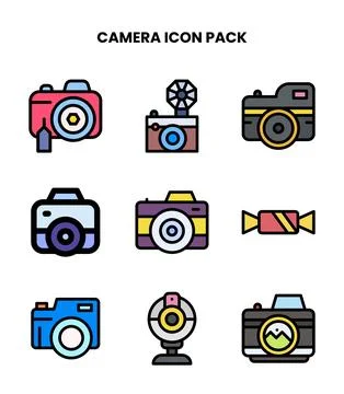 Camera Lineal Color Bundle Icons Pack Stock Illustration